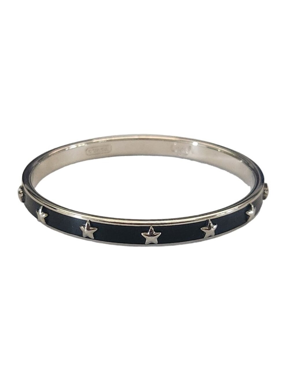 Coach Black Enamel Silver Tone Star Bangle Bracelet 5mm